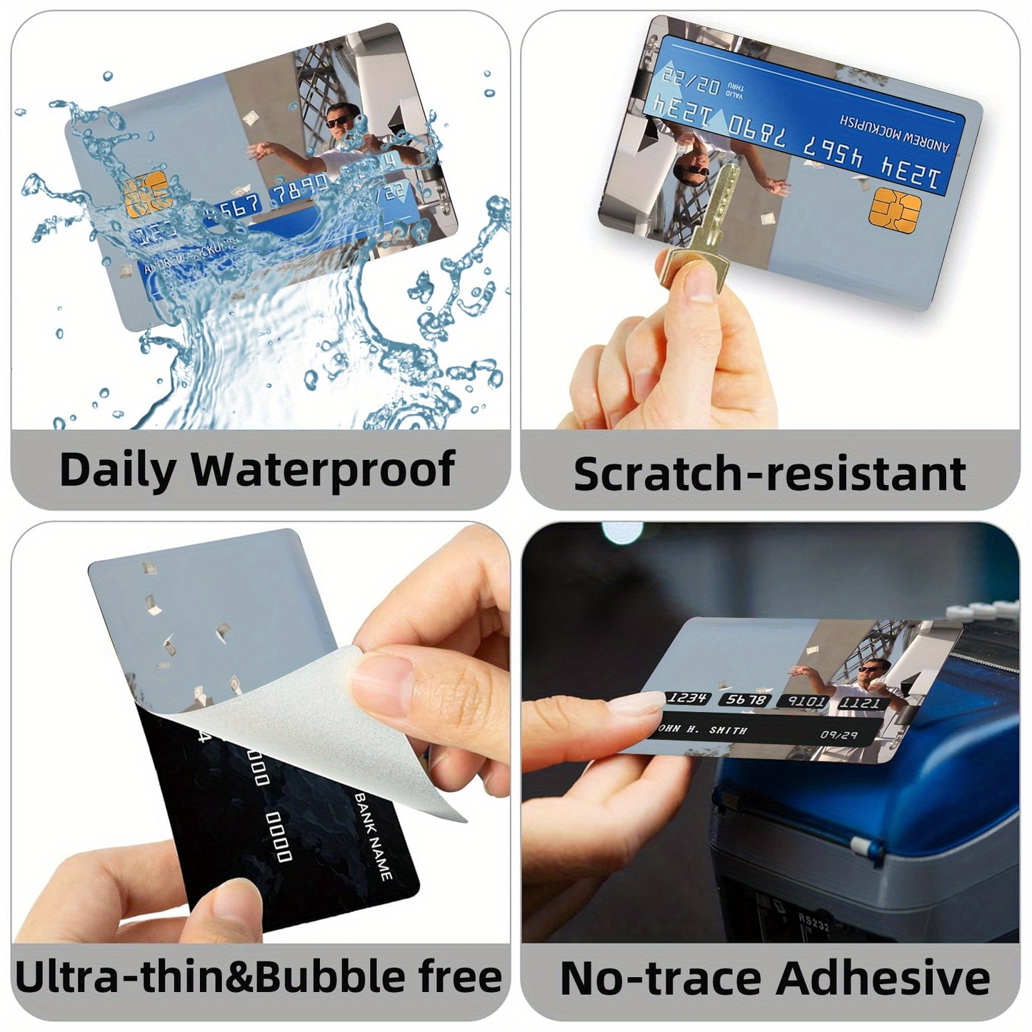 A Set of 4 Thick Frosted Stickers Titled 'Rich' for Men And Women, Suitable for Credit Cards, Bank Cards, Debit Cards, And Transit Cards. These Removable Self-Adhesive Decorative Stickers Are Scratch-Resistant, Stain-Resistan