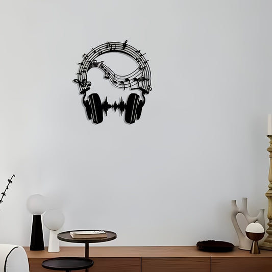 2D Flat, 1pc Fine Craftsmanship: Musical Note Headset Metal Plaque, Elegant Minimalist Art Design for Christmas, Wall Decor Craft, Suitable for Office, Home Living Room, Bedroom, Terrace, Kitchen, Courtyard Wall, Shop Lobby H