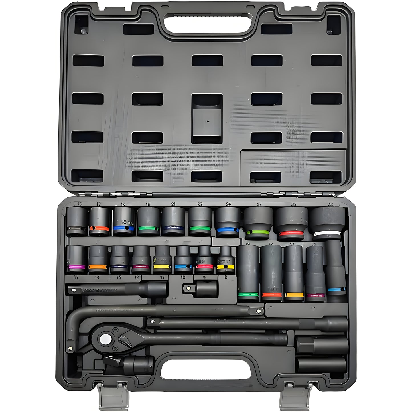 31pcs Heavy-Duty Pneumatic Tool Set with 1/2" Drive Thick-Walled Sockets, Air- Impact Wrench & Extended Tire Sockets - Fit for Car, Truck, Motorcycle, ATV, Repair - Professional Mechanic Tool Kit (No)