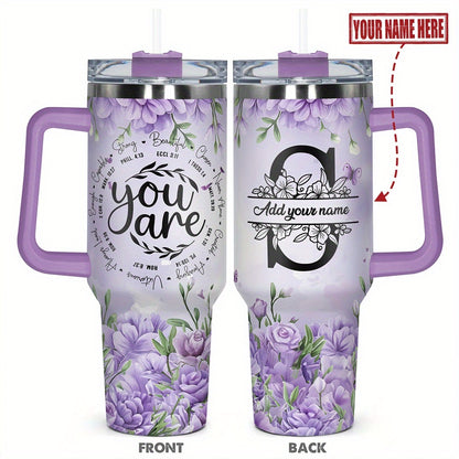 1pc Personalized Name & Motivational Quote Tumbler 40oz with Lid - Custom Stainless Steel Cup, Insulated for Hot/ Drinks, Custom Name/Date/Message Gift for /Men, Birthdays, Christmas, Valentines, Teachers, Coworkers