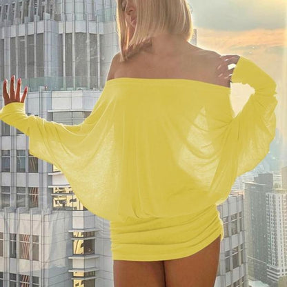 Women'S Sexy Off-the-Shoulder Long Sleeve Mini Dress - Solid Color Sheer Panel Party Clubwear, European & American Inspired Pleated Bandeau Dress for Spring/Autumn, Casual to Night Outfits, 2025 New Arrival (Sexy Off-Shoulder