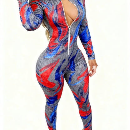Women'S 4-Season Long Sleeve Jumpsuit | Lightweight Style with Cute Animal Print, Zipper Design, Perfect for Daily Outings & Casual Wear