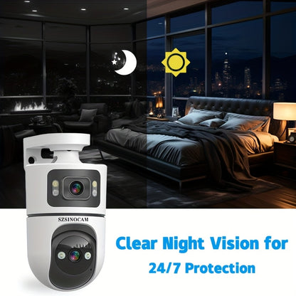 2.4G&5GHz WiFi 2K Dual Lens Wireless Monitoring Camera, Dual Lens Dual Screen, AI Motion Detection, Two-way Voice, 3 Night Vision Modes Suitable For Home Security Cameras, Christmas And Halloween Decorations, Thanksgiving Gif