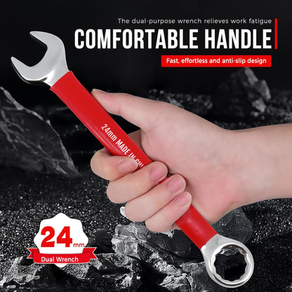 12pcs Heavy-Duty Chrome Vanadium Steel Two-Way Wrench Tool Set with Red Canvas Bag - 6mm-17mm Metric Sizes, 12-Point Box End & Open-End Wrenches, Non-slip Grip Handles For Automotive, for bicycle, Home Repair - Durable Metal