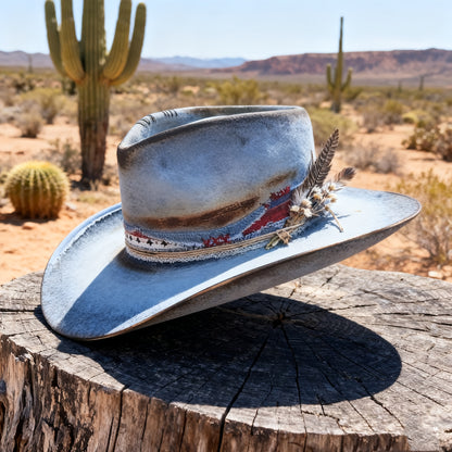 Sky Blue Solid Wool Felt Western Cowboy Hat with Feather Trim - Wide Brim Unisex for all-Occasion Hat Suitable for Men & Women, Western Events, Rodeo, Christmas Gift - Durable Fiber Cowboy Hat