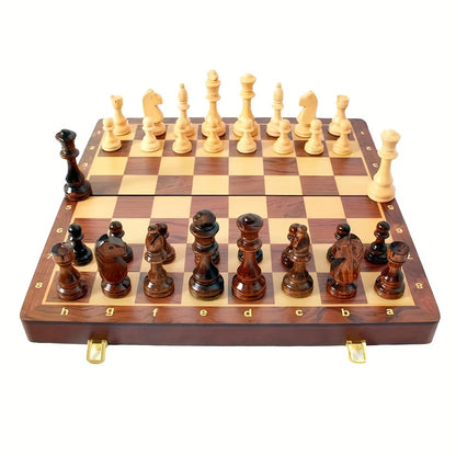 38.1cm X 38.1cm/15" X 15" Chess Solid Wood Large Premium Folding Set, Chess Pieces Solid Wood, Checkerboard Walnut, Internal Storage Box