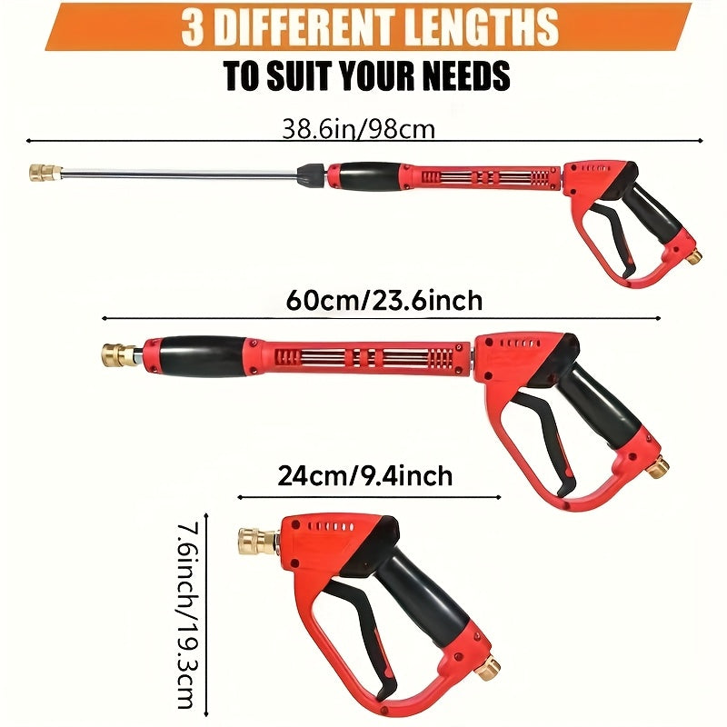 5000 PSI High-Pressure Wash Gun with 5 Nozzle Heads & M22 Connector - 39-Inch Heavy-Duty Stainless Steel Pressure Washer for Cars, Trucks, Motorcycles, Bikes, Lawn Equipment - Ergonomic Handle, Durable Construction, Car Wash