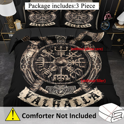 Norse Rune Theme Duvet Cover Set, Soft High-Definition Digital Print, Black And Brown, All-Season, Perfect Gift, Soft Breathable 100% Polyester, Machine Washable, Includes 1 Duvet Cover And 2 Pillowcases, Ideal For Family And