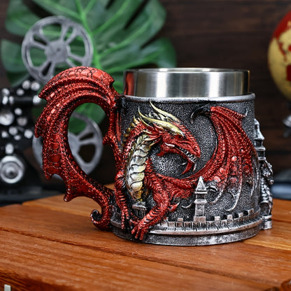 1pc Dragon-Shaped Stainless Steel Coffee Mug, 15.2oz Insulated Reusable Cup with Polka Dots, Hand Wash Only, Multipurpose for Adults, Ideal for Christmas, Halloween, Easter, Hanukkah, Thanksgiving Gifts