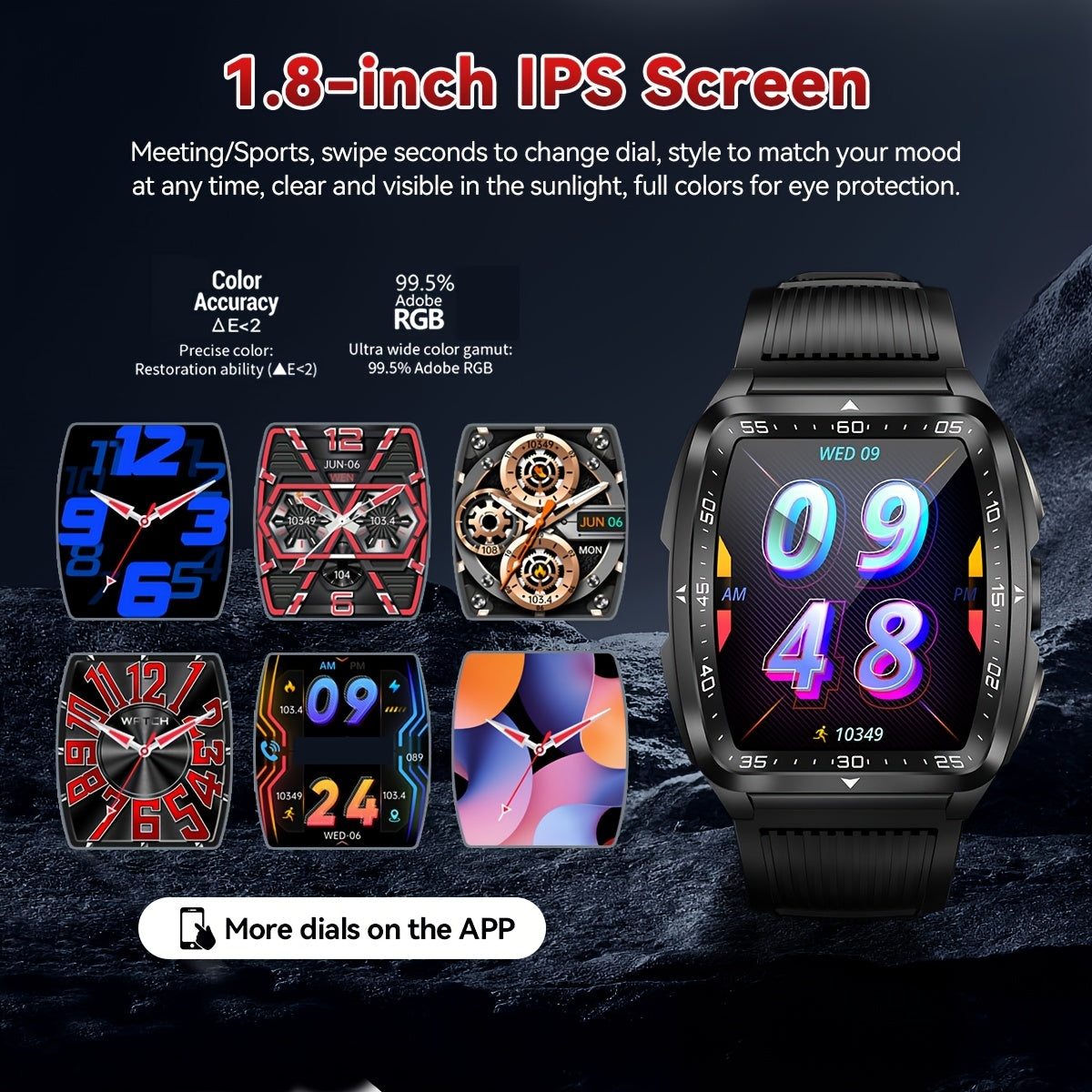 QTLJJBY Outdoor Sports Smart Watch, 1.8 Inch Ultra-Full Touch Display, Wireless Calling, 5ATM High Quality, 400mAh Battery, Push Notification, 100+ Sports Modes (Pedometer, Calories), Weather Forecast, Camera Control, Music M