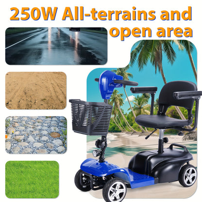 4-Wheel Electric Mobility Scooter for Adults & Seniors - 15-mile Range, 6 Mph Speed, 24V 12Ah, Equipped with LED Headlights And Adjustable Swivel Seat. Powered By A 250W Motor, It'S The Perfect Companion for Outdoor Camping T