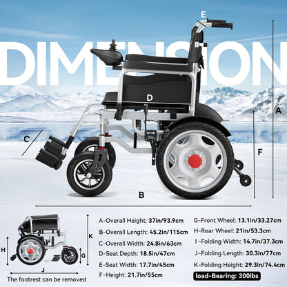 Foldable Electric Wheelchair Exclusively For Elderly -70-Pound Design For Effortless Carrying, Ideal For Seniors. Equipped With Electromagnetic Brakes For Secure Slope Stops And 15-Km Long-Range Battery For Extended Outings.