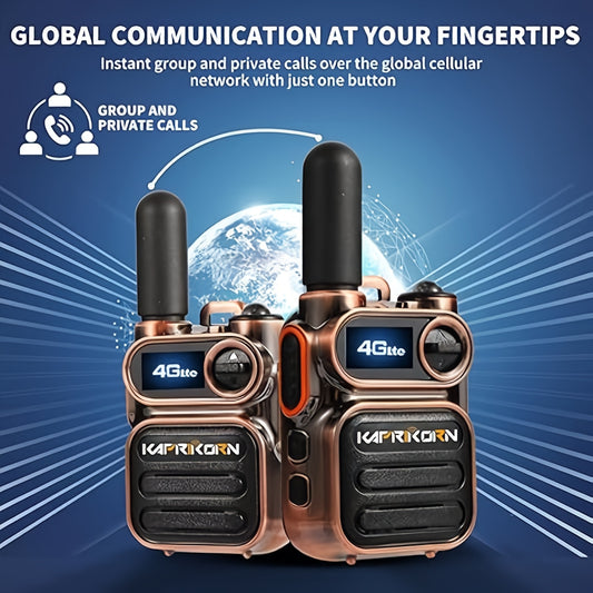 Global Walkie Talkie 4G LTE, UltraCompact, Long Standby, USB Charge, Group & Private Calls, LED Flashlight, Headset Jack Ideal for Office Business, Security, Warehouse, And Recreation, 2G/3G/4G/5G Cellular Network Capabilitie