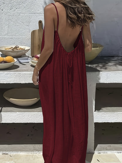 Women'S Lightweight Halter Neck Maxi Dress - Sleeveless, Loose Fit, Backless Design with Tie Detail, Perfect for Spring/Summer Vacations, Casual Beachwear|Backless Dress| Texture