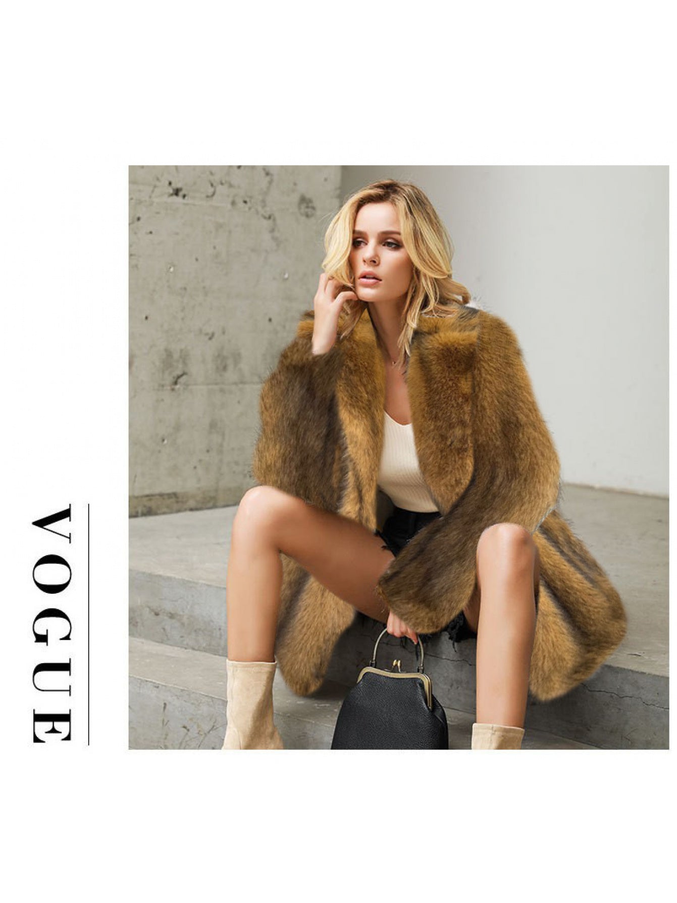 Women'S Elegant Luxurious Mid-Length Faux Fur Coat - Soft Warm Imitation Rabbit & Fox Fur Jacket, Solid Color Winter Outerwear with Full-Length Lining, Cozy Fall/Winter Coat for Casual & Formal Outfits, Versatile Everyday to
