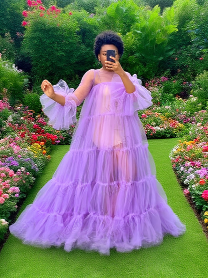 Women' Sexy Lace Off-Shoulder See-Through Maxi Dress - Neck -Line Party Gown with Long Pleated Train Suitable for Club, Prom, Wedding Dresses
