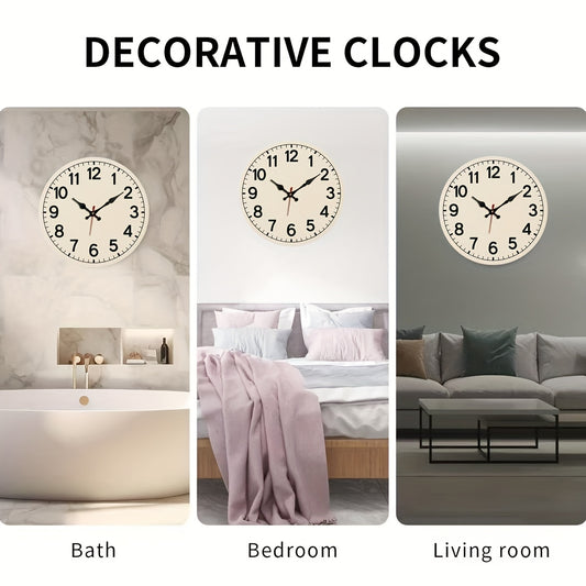 JFHT Minimalist Wooden Round Wall Clock - Silent Non-Ticking Digital Display, Black & White Design, Battery Operated (AA Not Included) - Home Decor, Holiday Gift, Clock for Living Room, Clean Dial Design