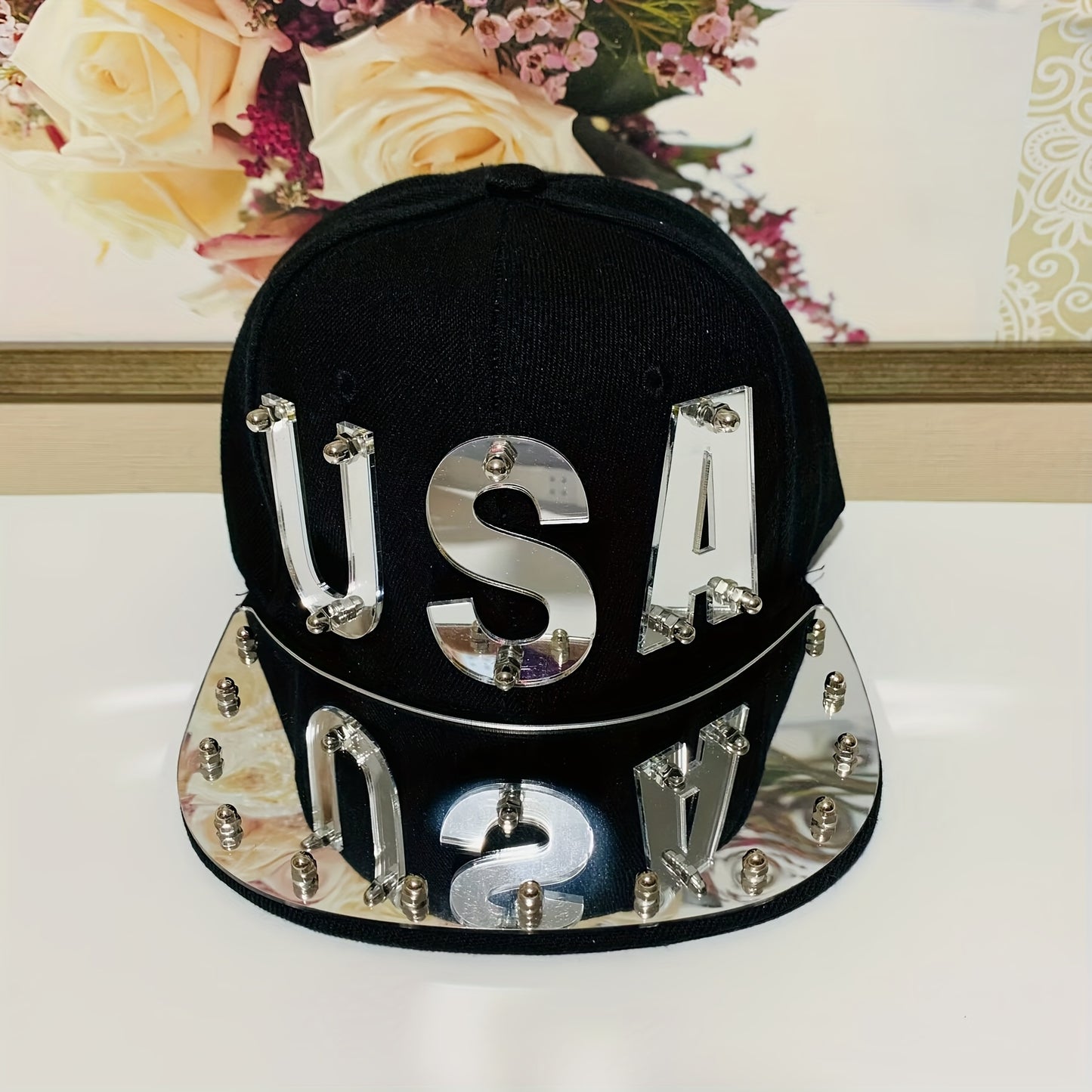Men'S And Women'S Stylish Personalized Street Dance Letter Acrylic Flat-Brimmed Hat, Punk Hip-Hop Cap, Baseball Cap, Handmade Hat.