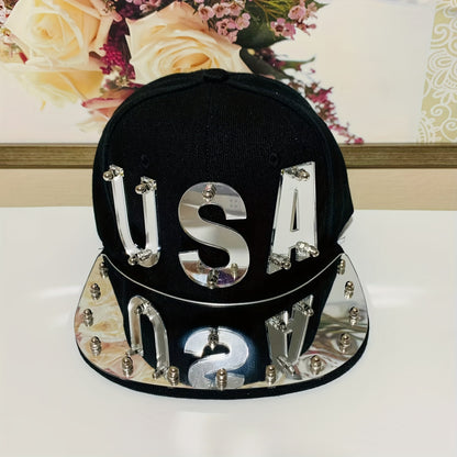 Men'S And Women'S Stylish Personalized Street Dance Letter Acrylic Flat-Brimmed Hat, Punk Hip-Hop Cap, Baseball Cap, Handmade Hat.