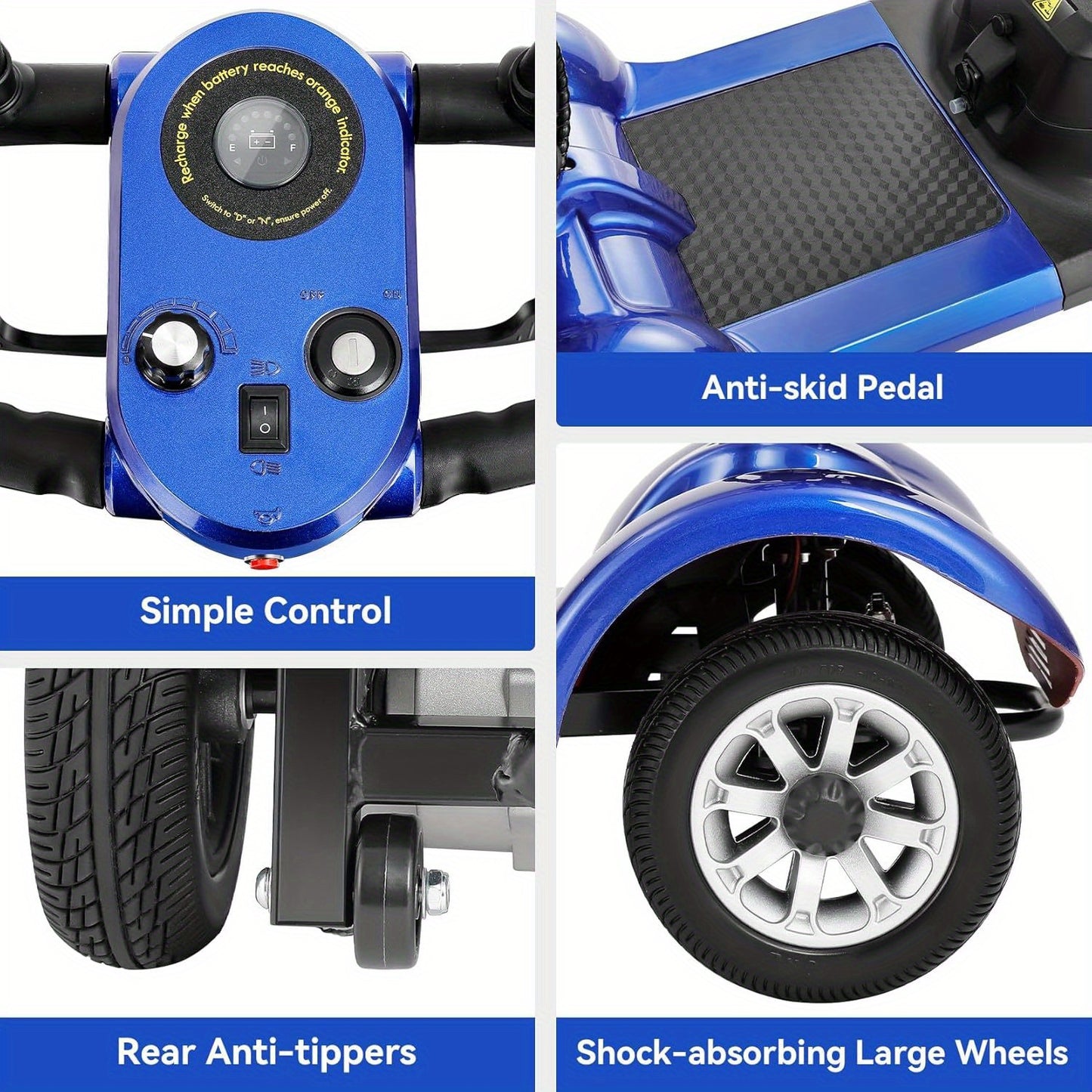 Heavy-Duty 4-Wheel Mobility Scooter For Seniors & Adults - 250W Motor, 14.9-Mile Range, 330LBS Load, 8" All-Terrain Solid Tires, Foldable Lightweight, Dual-Power Battery, Rearview Mirror, Indoor/Outdoor Use, Trunk Storage, Lo