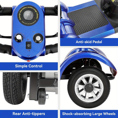 Heavy-Duty 4-Wheel Mobility Scooter For Seniors & Adults - 250W Motor, 14.9-Mile Range, 330LBS Load, 8" All-Terrain Solid Tires, Foldable Lightweight, Dual-Power Battery, Rearview Mirror, Indoor/Outdoor Use, Trunk Storage, Lo