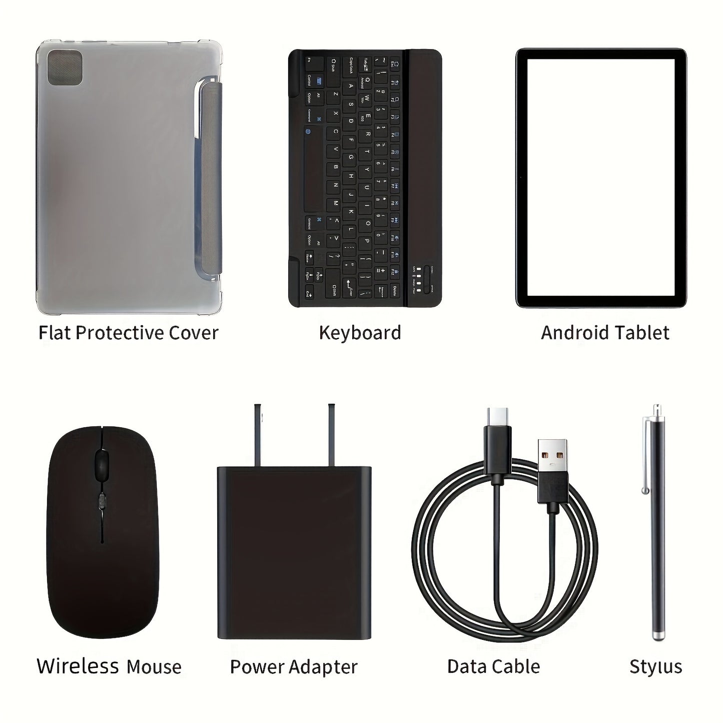 PRITOM Tablet 10.1-inch Android 14 operating system Tableta, 2-in-1 tablet with keyboard, mouse, protective case, stylus, 128GB ROM+(4GB+4GB expansion) RAM, 8MP dual camera, 8-core processor, 8000mAh battery, 1280 * 800IPS hi