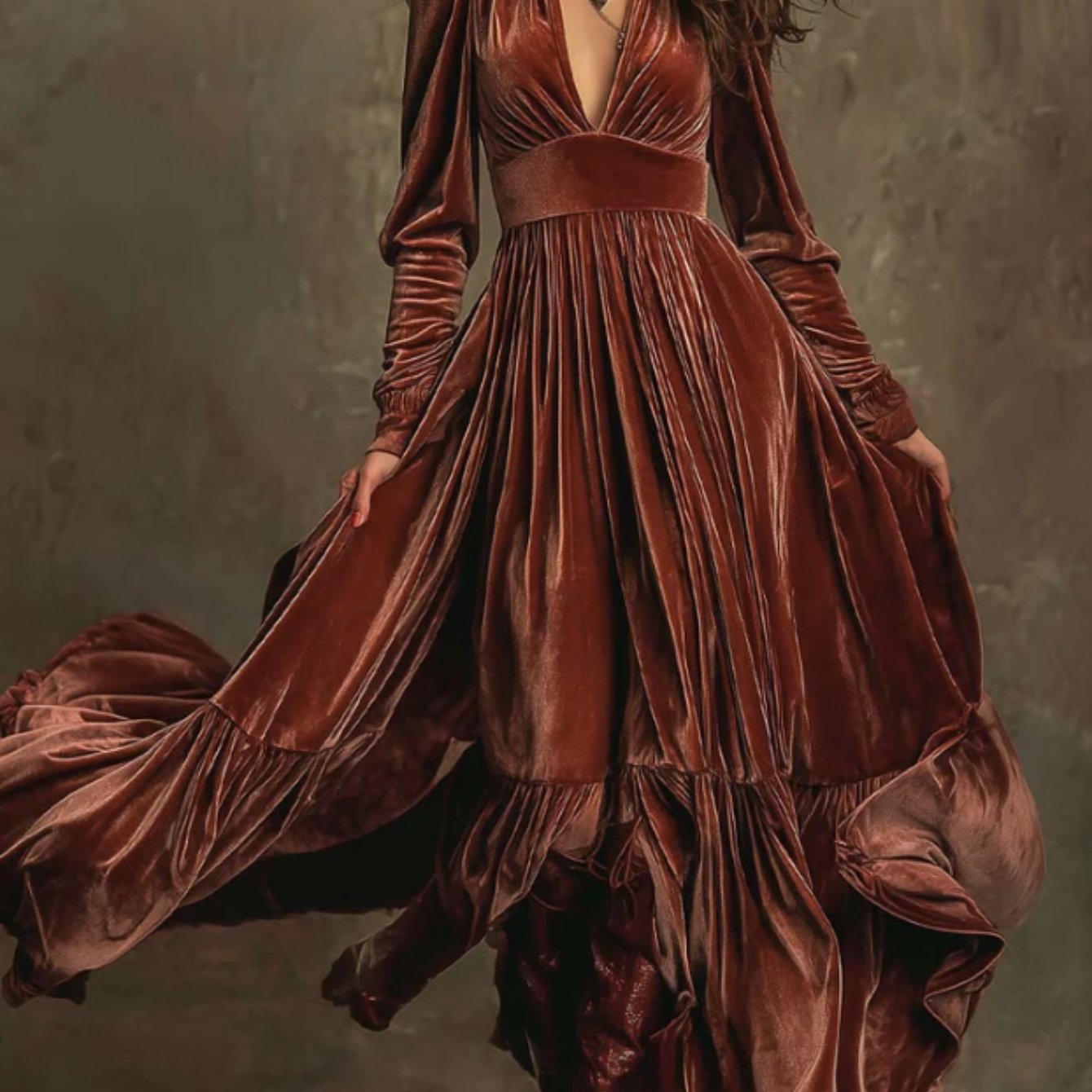 Deep V Waist-Cinching Flared Long Dress For Women | Vintage Luxe Design, Suitable For Dinner Parties, Retro-Themed Parties, And Other Social Occasions