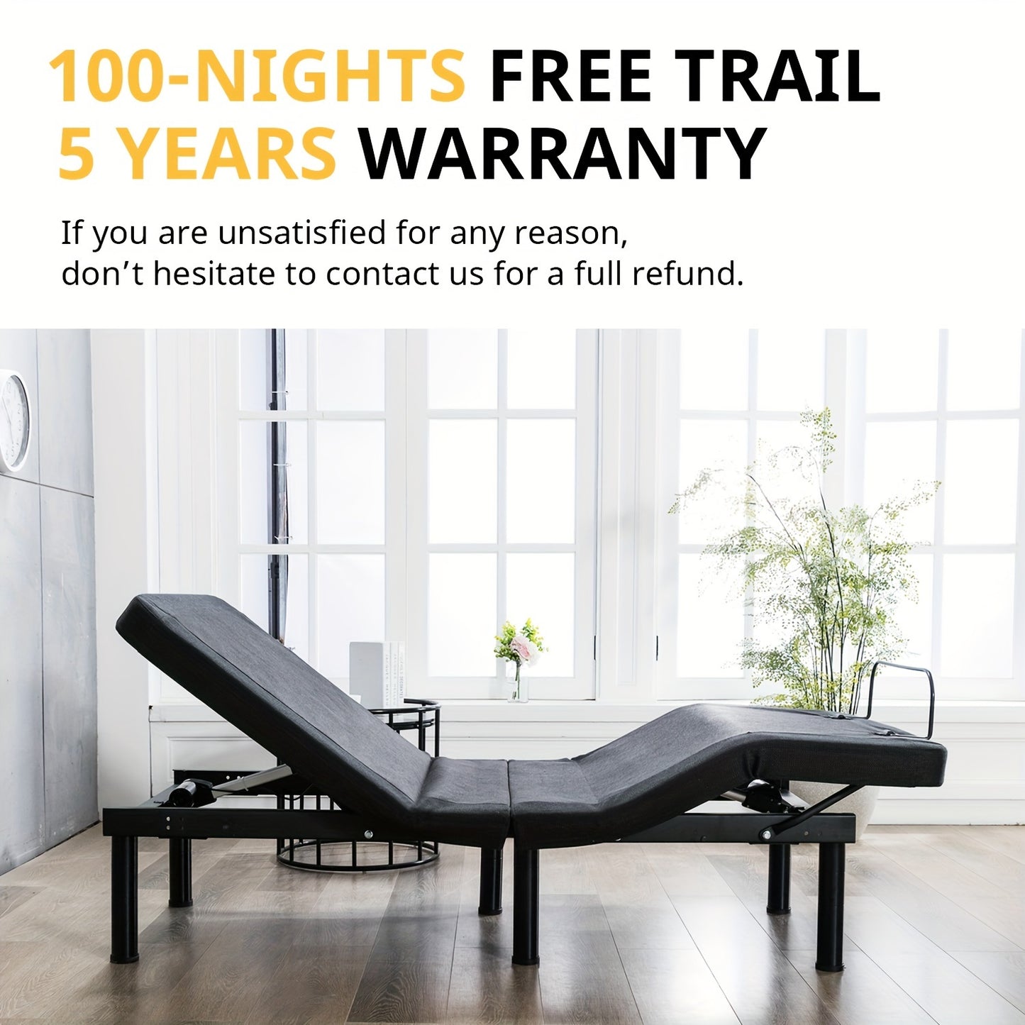 SmileBack Adjustable Bed Frame With Wireless Remote, Electric Bed Frame, Head And Foot Incline, Adjustable Leg Heights Bed Base