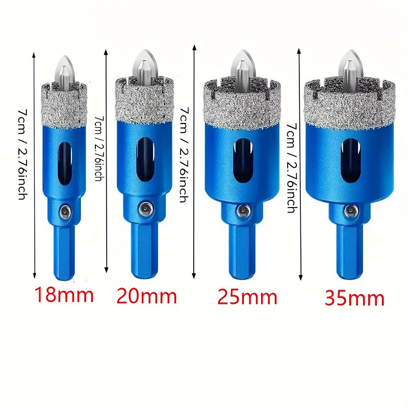 Dual Wet and Dry 18mm-35mm Diamond Hole Saw with Positioning Drill, Blue Surface | Suitable for Glass, Marble, Granite, Stone, and Porcelain, Each Set Includes a Wrench