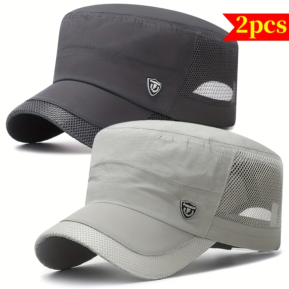 2pcs Men'S Quick-Dry Sun Protection Hats - Breathable Mesh, Lightweight, Adjustable Buckle Closure, Ideal for Outdoor Activities, Outdoor Protection Gear | Stylish Headgear | Lightweight Hat