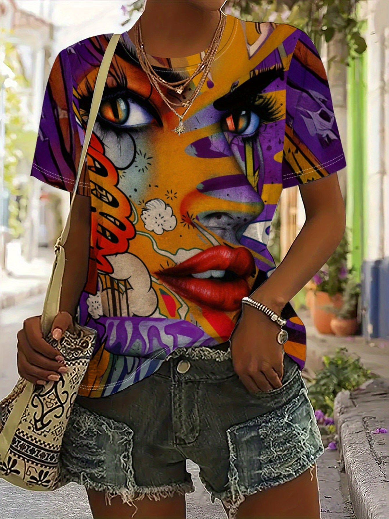Women's 3D Graphic Print T-Shirt - Casual Crew Neck Short Sleeve Top with Vibrant Colorful Design Perfect for Spring & Summer Ladies T Shirts