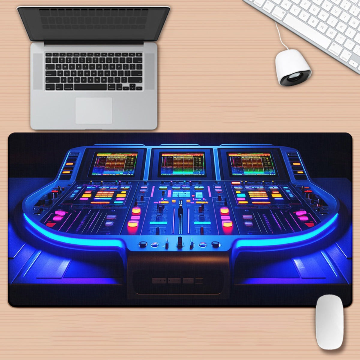 1pc DJ Equipment Blue Lighting HD Printed Mouse Pad - XXL Rubber Desk Mat for Keyboard, Gaming, Office Use - Ideal Gift for Family and Friends, Gaming Desk Mat | Futuristic Design | Durable Desk Mat, Mouse Pads for Desk