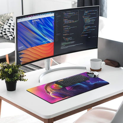 Large Gorilla DJ Mouse Pad & Desk Mat - Non-Slip Washable Rubber Base, Neon Gorilla Headphones & DJ Turntable Design, Gaming/Office Computer Mat for PC/Laptop, Durable Desk Accessory for Music Producers & Tech Enthusiasts