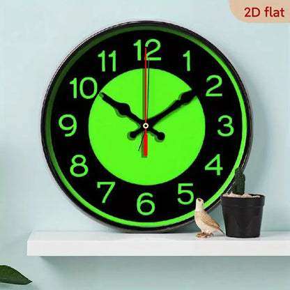 12 Inch Neon Green Glow-in-the-Dark Wall Clock - Retro Modern Minimalist Design with Large Easy-to-Read Numbers, Silent Non-Ticking Battery Operated, Wood Frame & Hands - Ideal for Living Room, Bedroom, Kitchen, Office - AA B