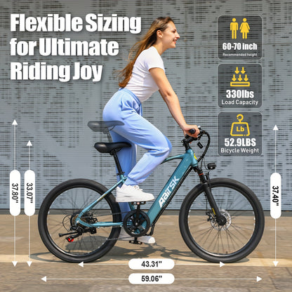 Aairsk Electric Bike 26inch, 25Mph Speed & Peak 748W Motor, 40 Miles Range &13Ah/10Ah Removable Battery, 21-Speed & Dual Suspension, Adult Teen Ebike Electric Mountain Bike, Electric Bike for Women, Electric Bikes for Men, Da