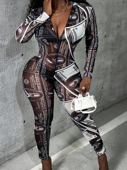 Full Lace Printed Fitted Jumpsuit, Ruched Neckline with Bag, Body-hugging Design, Stunning Neckline Back. The Wearable Face Body Wraps are Suitable for Women at All Ages, Making Anyone Smaller and Lovelier.
