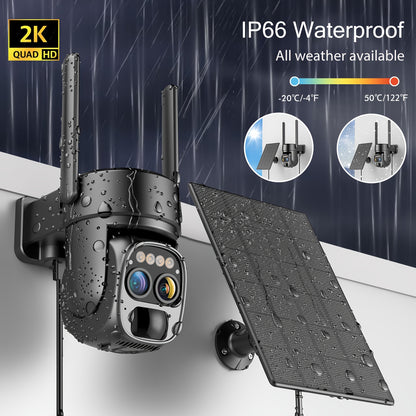 5pcs [10x Zoom] 360-degree Low-power Solar Panel Battery 2K FHD WiFi With Spotlight Alarm, Motion Detection, Color Night Vision, Two-way Audio And.