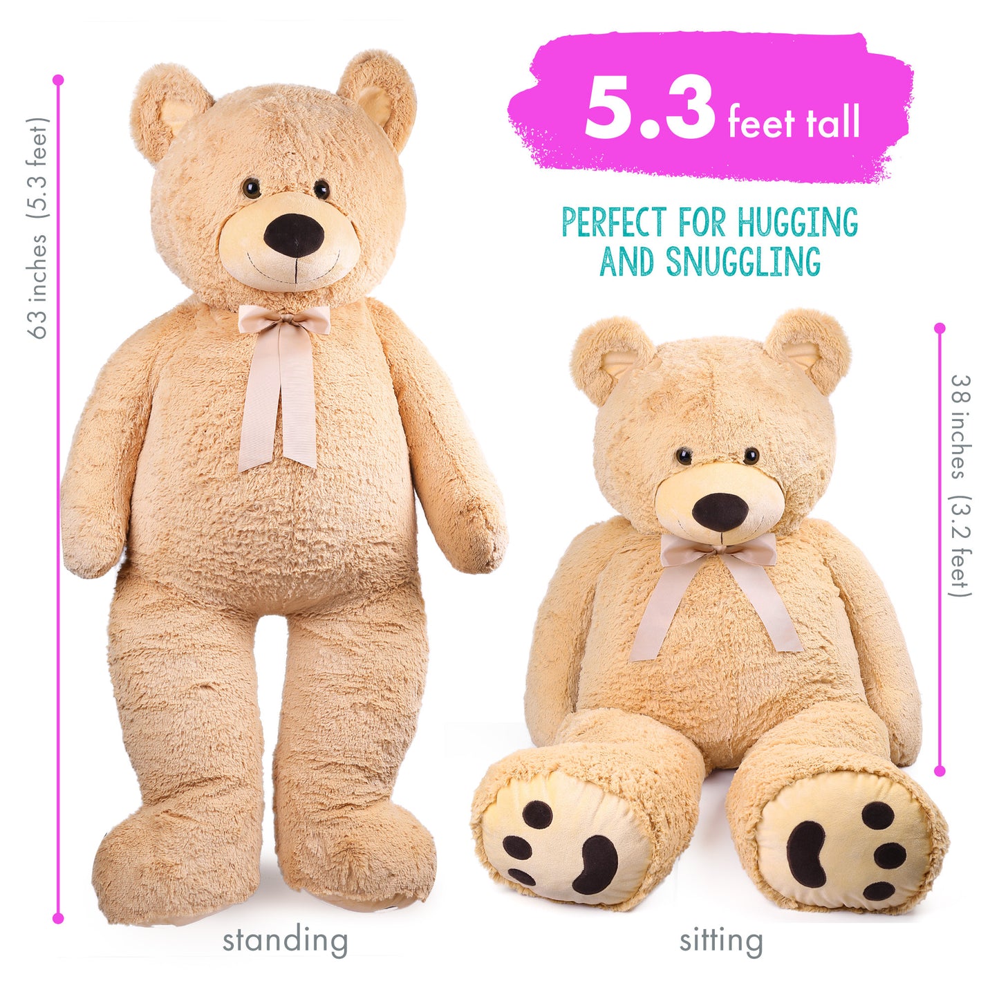 Big Teddy Bear, 3 Feet Giant Teddy Bear Stuffed Animal, Large Bear Plush Toy, 39 inch, Gift for Girls, Girlfriend, Wife, for Birthday Valentine's Day