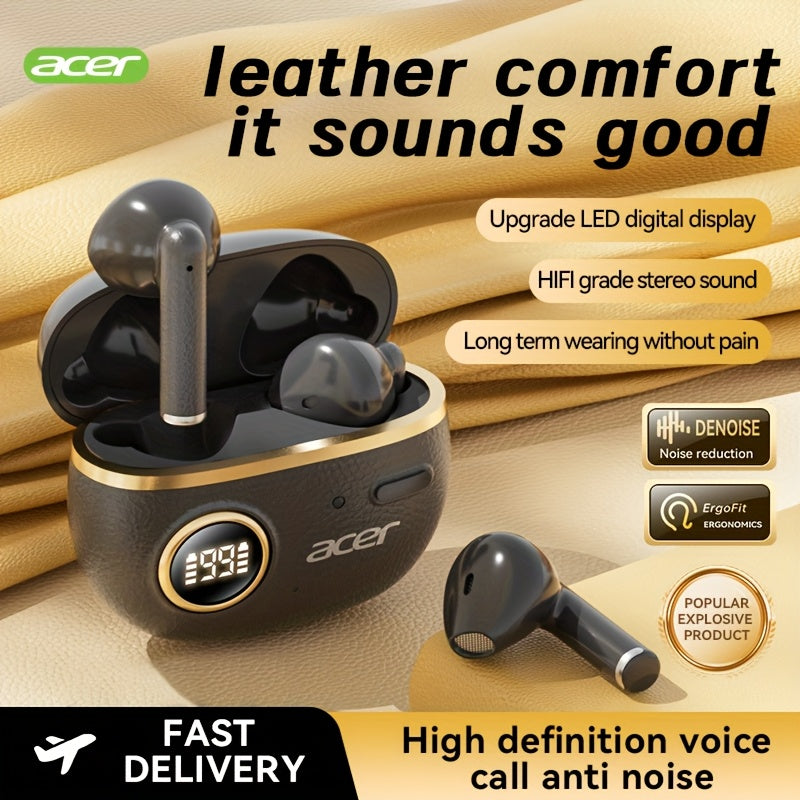 ACER TWS Wireless Earbuds with Deep Bass Stereo + Call Noise Cancellation, Long-Lasting Comfort, HIFI Sound, Lightweight Touch Design, Classic Retro Style, Non-Painful Wear for Sports, Running, Learning, Business, Music - Chr