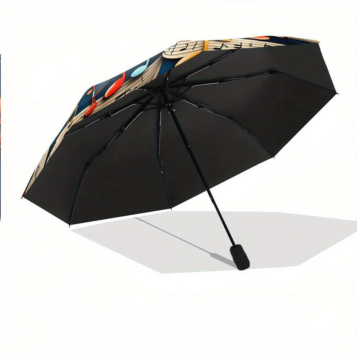 Automatic Folding Umbrella with Vibrant Musical Notes & Staff Lines Design - Portable Collapsible 8-Rib Umbrella for All Seasons, Casual Outdoor Accessory, Perfect Gift for Christmas, Birthdays & Festivals, Festive Accessory,
