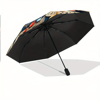 Automatic Folding Umbrella with Vibrant Musical Notes & Staff Lines Design - Portable Collapsible 8-Rib Umbrella for All Seasons, Casual Outdoor Accessory, Perfect Gift for Christmas, Birthdays & Festivals, Festive Accessory,