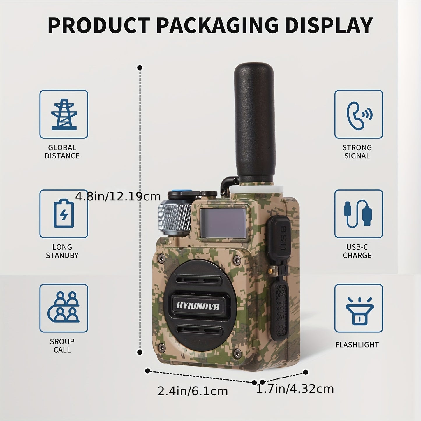 HYIUNOVA 4G LTE PoC Walkie Talkies (2-Pack, SIM Cards Included) - Nationwide/Global Coverage Push-to-Talk Radios, Metal Mini Body, Long Battery, USB-C, 5000 KM Range - G6, Portable Radios, Emergency Communication, Compact Des