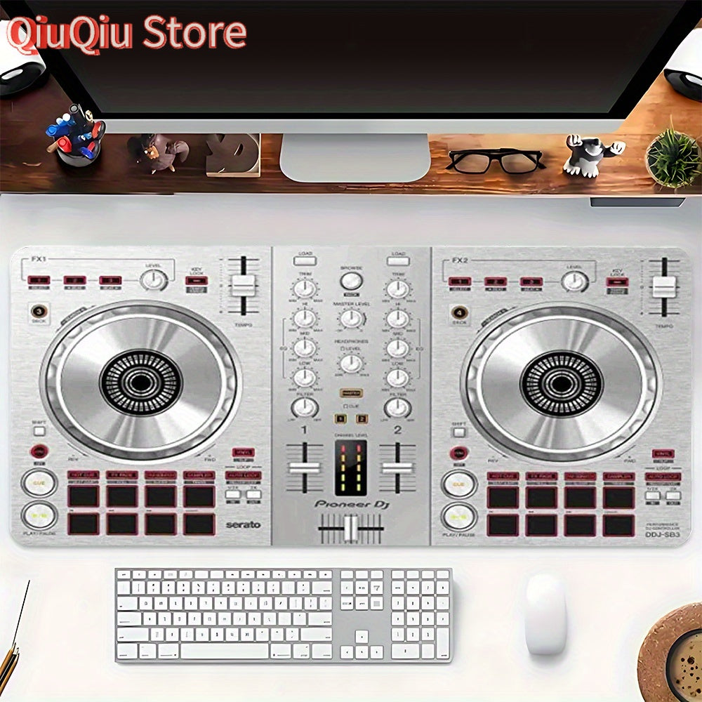 1 Pioneer DJ DDJ-SB3 Controller Mouse Mat & Office Desk Mat | Vibrant DJ Equipment Design with Turntable, Durable Polyester And Rubber Material, 90Cm/35.4 Inches, Red, Perfect for Home Studio And Office Use, Studio Equipment,