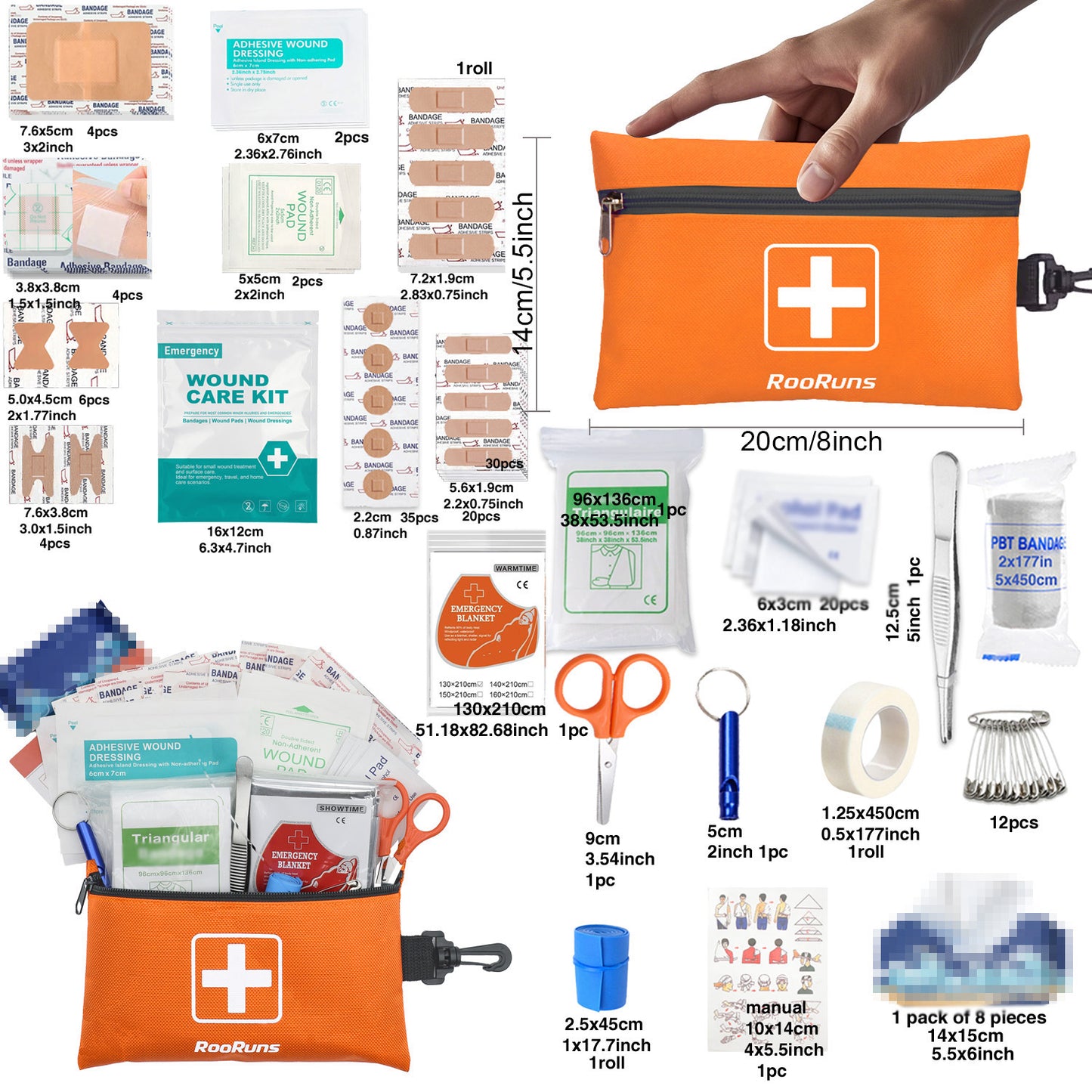 358pcs/153pcs Ultimate Tactical First Aid Kit With IFAK Pack - All-in-One Emergency Supplies, Portable & Durable Orange/Red/ Outdoor Kit With Tweezers, Fracture Splint, Whistle, Scissors & More For Hiking, Camping, Hunting, C