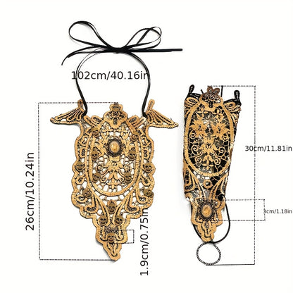 2pcs Halloween Gothic Exaggerated Hollow-Out Lace Skull Bracelet And Necklace Set for Women