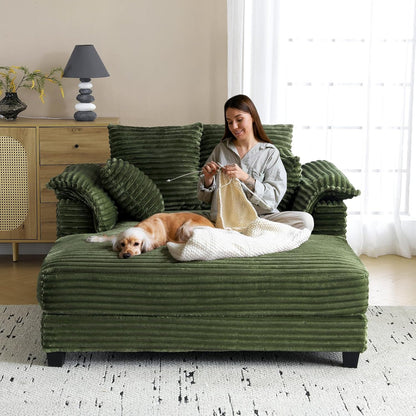 MOTOOS 56" Oversized Sofa Bed, Corduroy Recliner Oversized Sofa, Recliner Bed with Throw Pillows and Armrests, Upholstered Comfortable Sleeper Reading Chair for Living Room, Bedroom, Movie Room