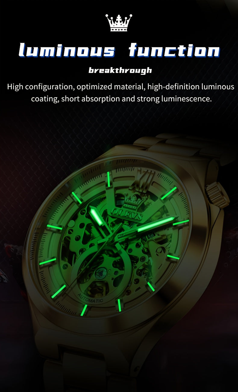 OLVES Stainless Steel Automatic Mechanical Watches For Men Luxury Top Brand Business Fashion Men'S Watches New Trend Classic Original High Quality Best Selling Men'S Wrist Watches, Without Battery