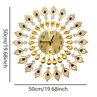 Elegant Peacock Pattern Metal Silent Wall Clock - Modern Minimalist Quartz Movement, No Ticking Sound, Auto Shut-Off, Round Metal Wall Clock with & Golden Peacock, For Living Room, Bedroom, Peacock Decor, Bedroom Accessory, H