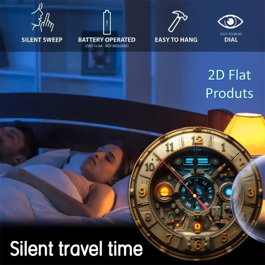 2D Flat, InkBloomsc 10inch Retro Steampunk Wall Clock - Retro Wood-Imitation Design with Gears and Pipes, Silent Non-Ticking Battery Operated (AA Batteries Not Included), Modern Living Room Home Decor, Durable Craftsmanship