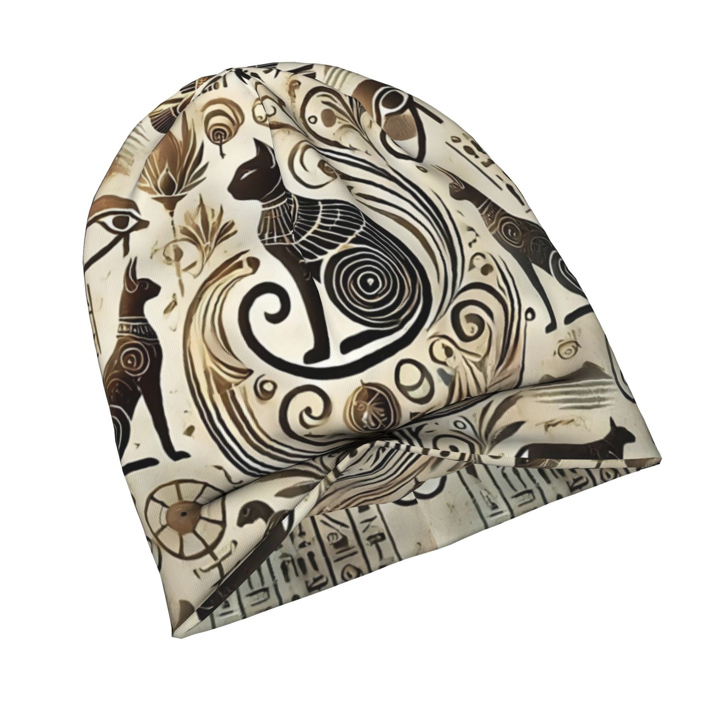 Egyptian Hieroglyphic Beanie Hat - Ancient Egyptian Symbols & Pharaohs Design, Lightweight Stretchable Unisex Skull with & Scarab Beetle Motifs, Soft Fit for &, History-Themed Accessory